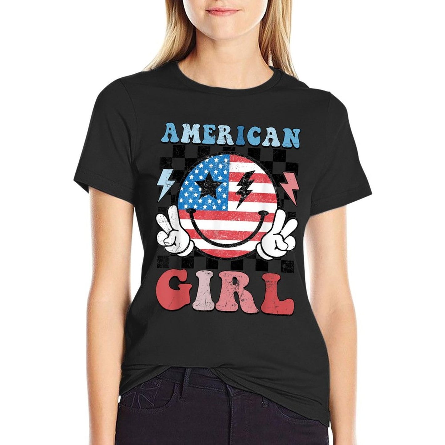 American Girl Toddlerns Kids 4th of July Patriotic  Lightweight T-Shirt