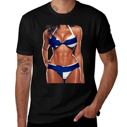 Finnish Women Bikini Outfit Heritage Finland  Rolled Sleeves T-Shirt