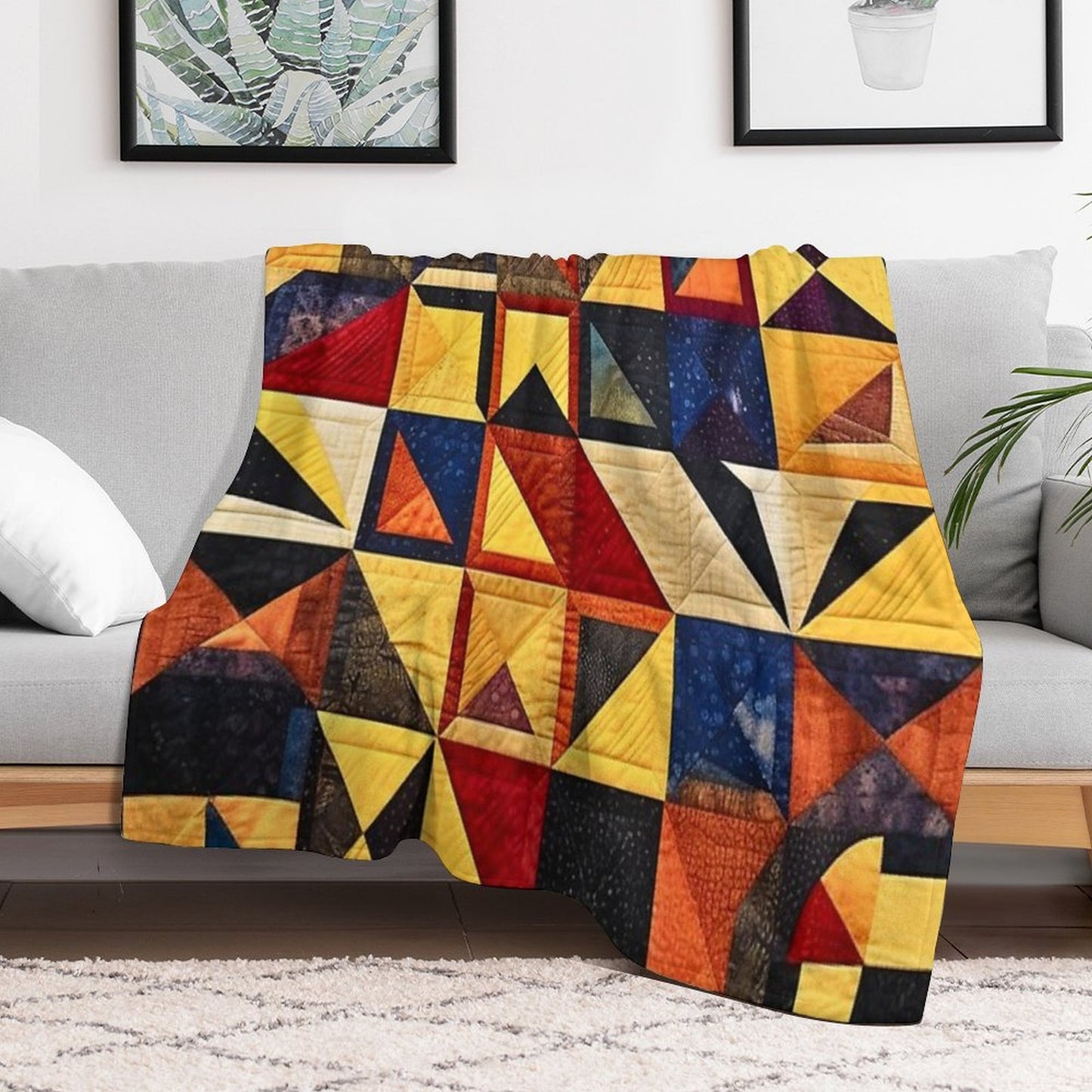 Block Quilt Pattern Eco-conscious Throw Blanket
