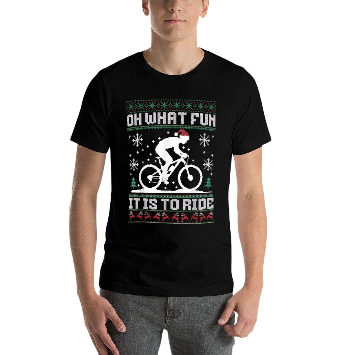 Oh What Fun It Is To Ride Mountain Bike Biker Christmas  Ribbed Collar T-Shirt