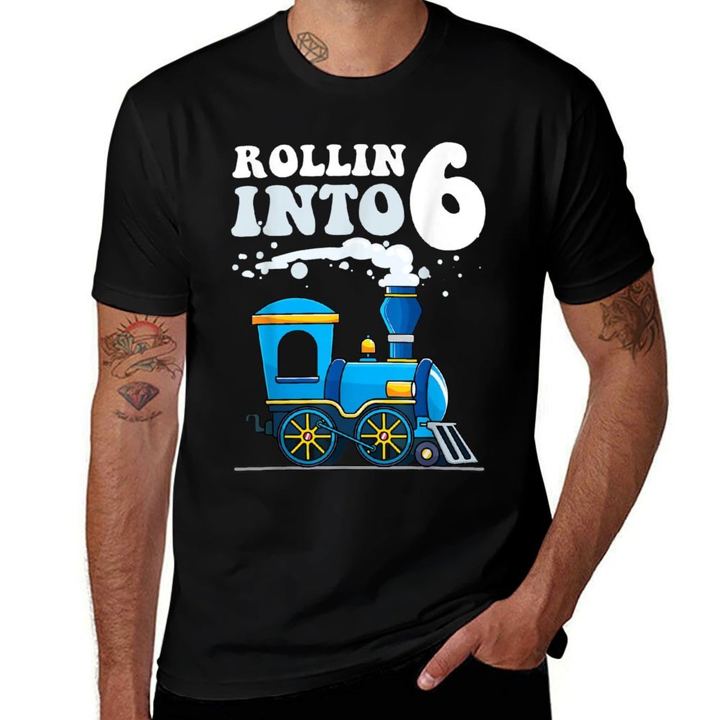 Rollin' Into 6 Train 6th Birthday Party Six Years Old Boys  Fade-proof Color T-Shirt