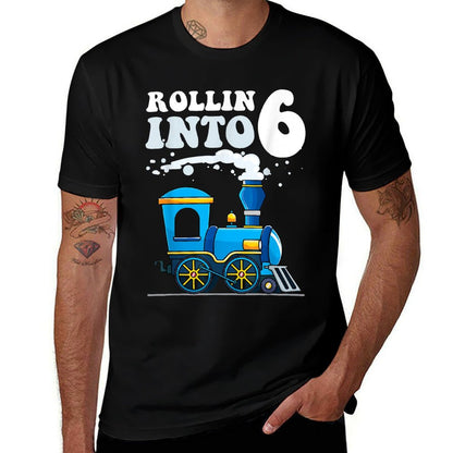 Rollin' Into 6 Train 6th Birthday Party Six Years Old Boys  Fade-proof Color T-Shirt