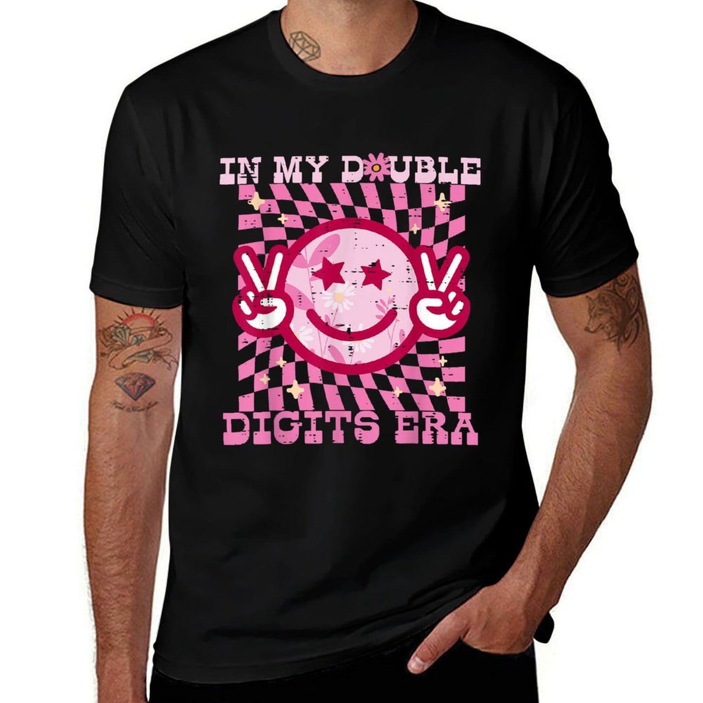 In My Double Digits Era Smile Peace 10th Birthday Bday Girls  Tagless Design T-Shirt