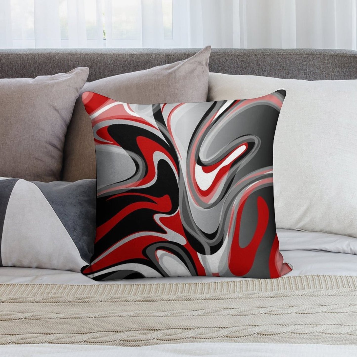 Liquify - Red, Gray, Black, White Soft Hidden Zipper Throw Pillow
