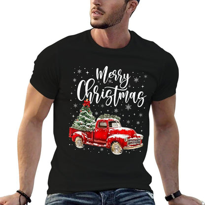 Merry Christmas Red Truck Family Matching Christmas Pajama  Rolled Sleeves T-Shirt