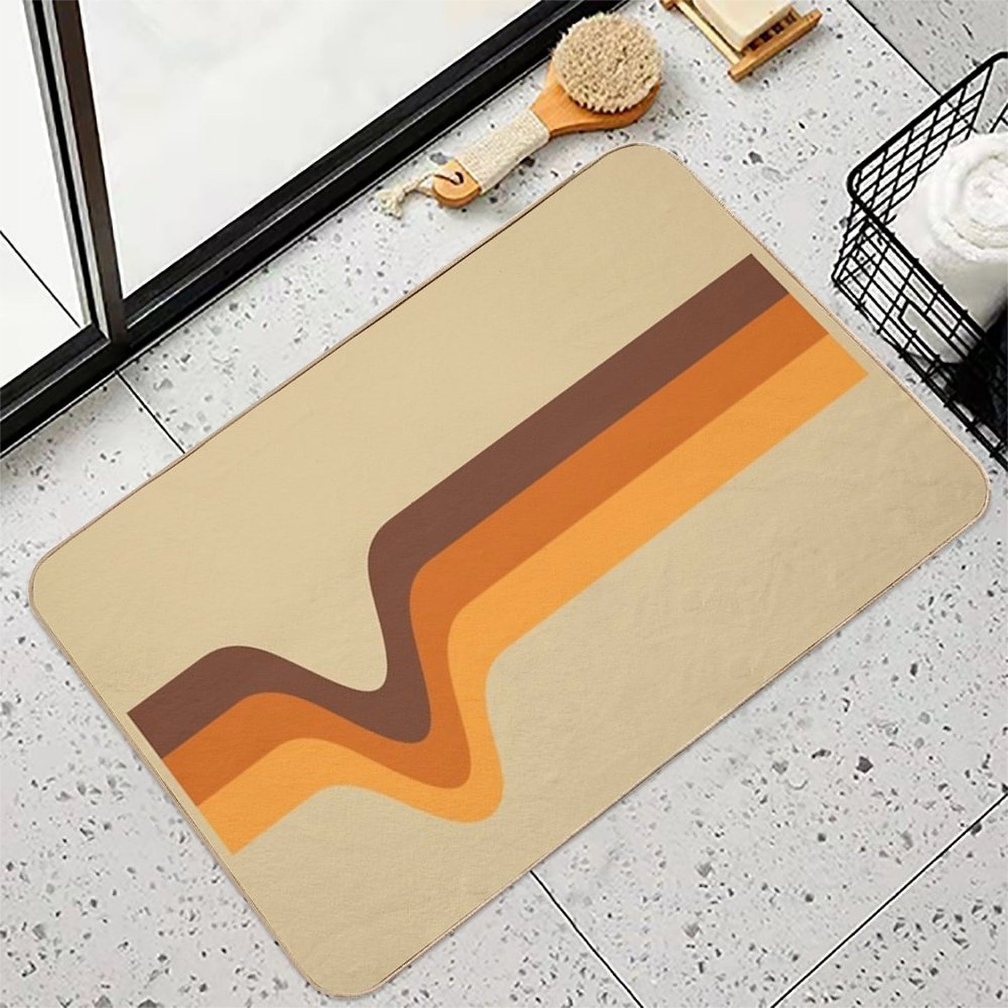 70s 70’s Stripes Brown Orange Yellow  Anti-Trip Bath Mat