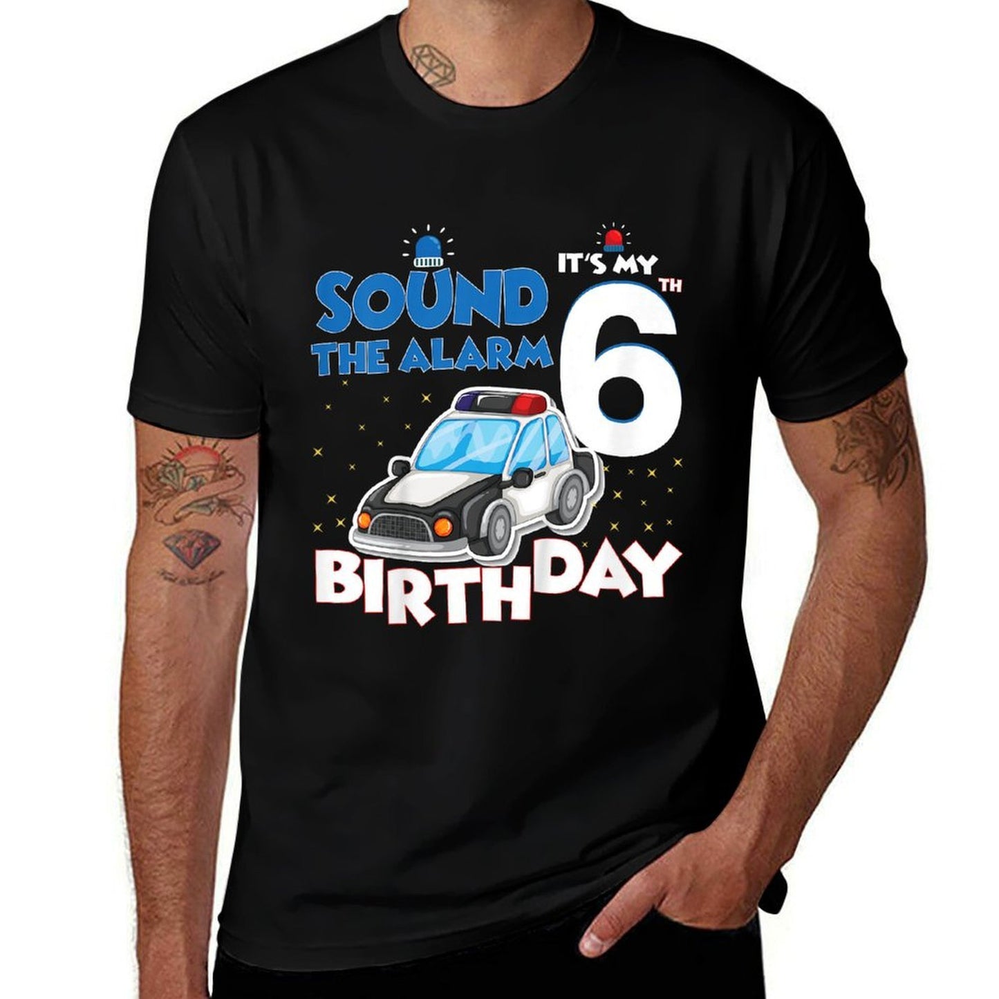 Kids Sound The Alarm It's My 6th Birthday 6 Years Old Policeman  Moisture-wicking T-Shirt