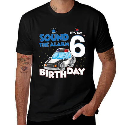 Kids Sound The Alarm It's My 6th Birthday 6 Years Old Policeman  Moisture-wicking T-Shirt