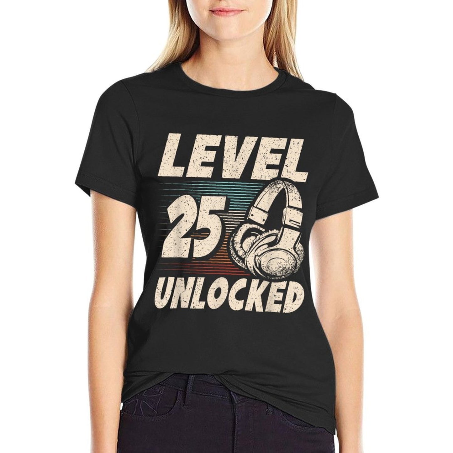 Level 25 Unlocked Retro Gaming 25 Years Old 25th Birthday  Slim-fit Cut T-Shirt