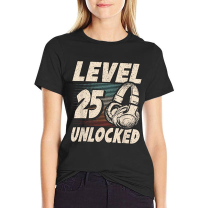Level 25 Unlocked Retro Gaming 25 Years Old 25th Birthday  Slim-fit Cut T-Shirt