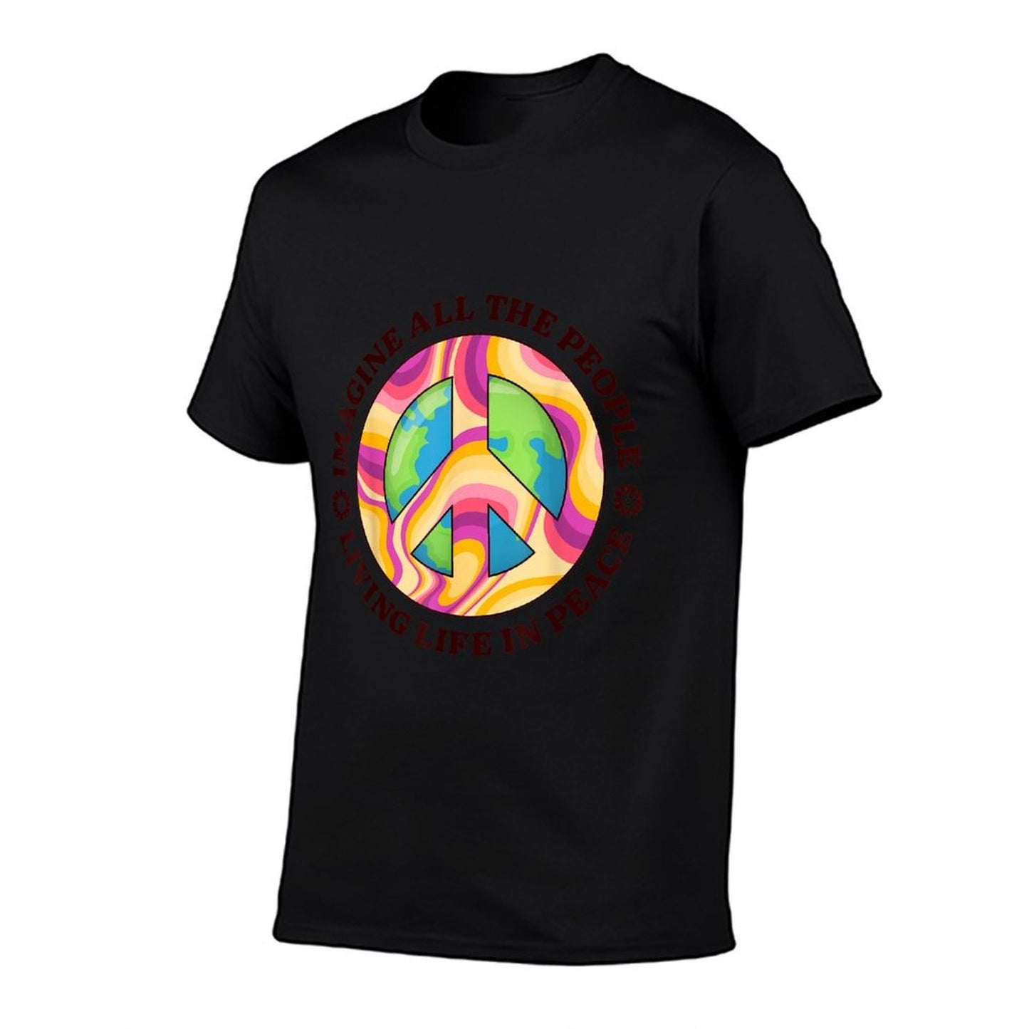 Hippie Imagine Living Life In Peace Sign Retro 70s Sunflower  High-quality Stitching T-Shirt
