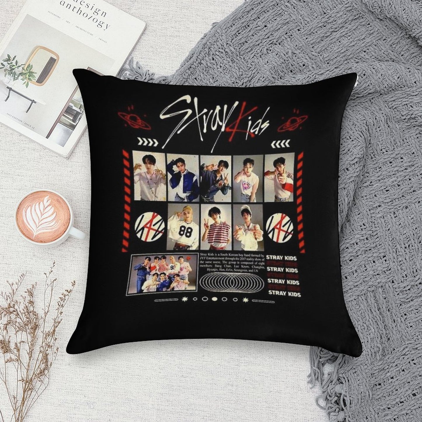 Stray Kids Concert Tour T-shirt Kpop Boy Group Bang Chan Lee Know Changbin Hyunjin Han Felix Seungmin Jeongin Soft Durable Construction Throw Pillow