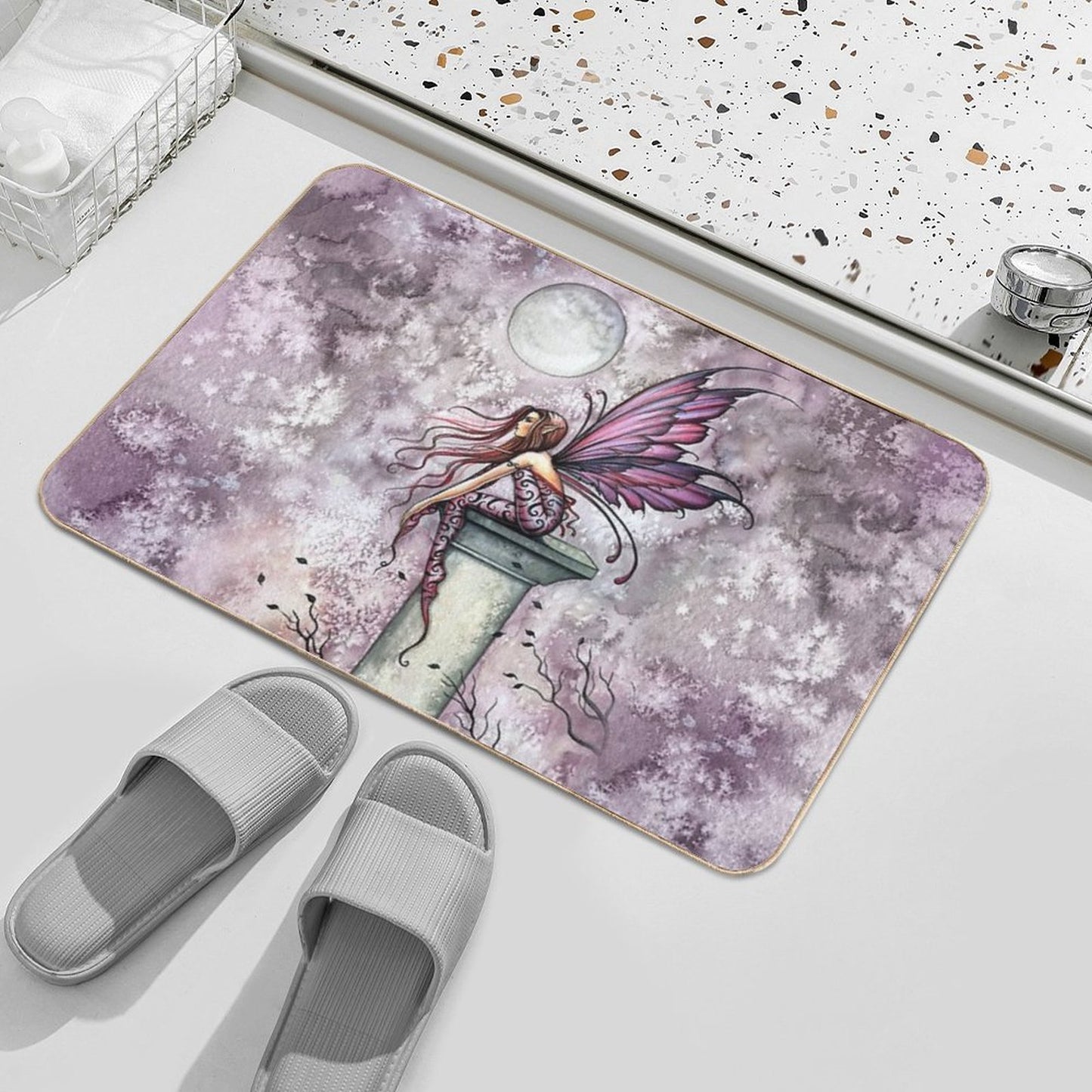 The Lookout Watercolor Fairy Illustration by Molly Harrison  Dirt-Trapping Bath Mat