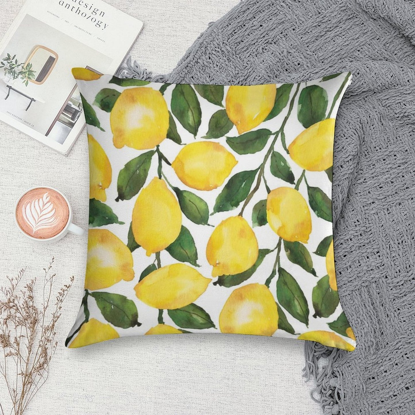 Le Le Lemons Soft Short Plush Fabric Throw Pillow