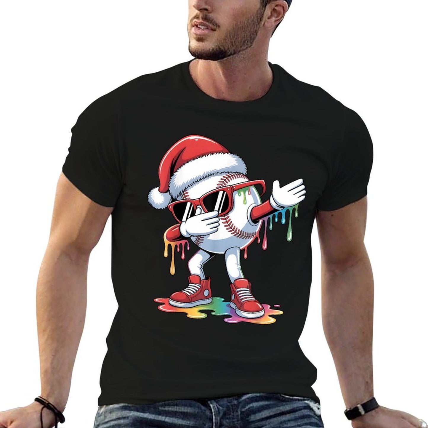 Christmas Baseball Ice Cream Dripping Santa Baseball Drip  Soft T-Shirt