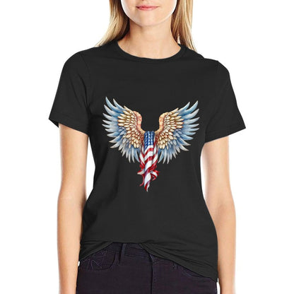 Veterans Day, 4th of July Patriotic Wings Angel Usa Flag  Durable T-Shirt