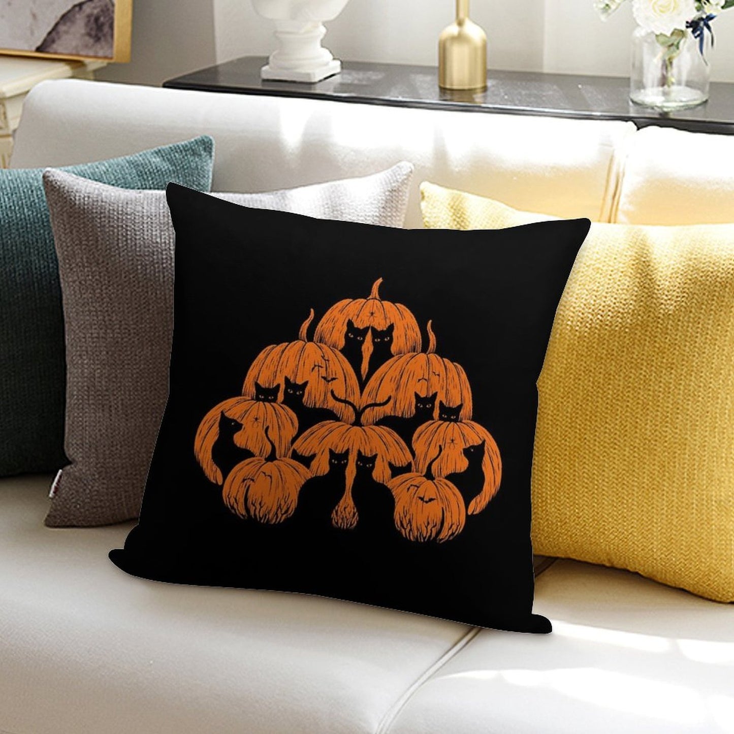 Pumpkin Cat Soft Fade-Resistant Throw Pillow
