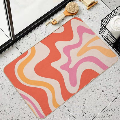 Retro Liquid Swirl Abstract Pattern in Retro Pink And Orange Durable Bath Mat