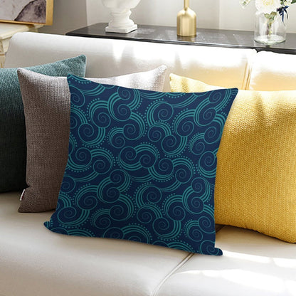Navy And Teal Ocean Swirls Soft Reinforced Edging Throw Pillow