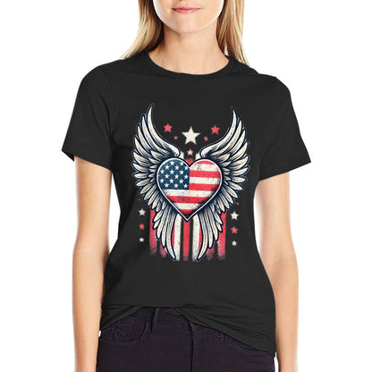 4th of July Patriotic Heart Angel Wings American US USA  Slim-fit Cut T-Shirt