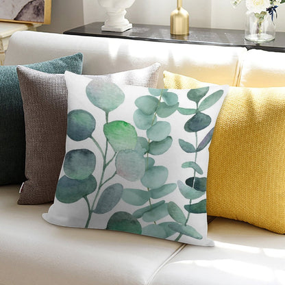 Watercolor, Eucalyptus, Leaves, Botanical, Painting, Green Soft Shrink-Resistant Throw Pillow