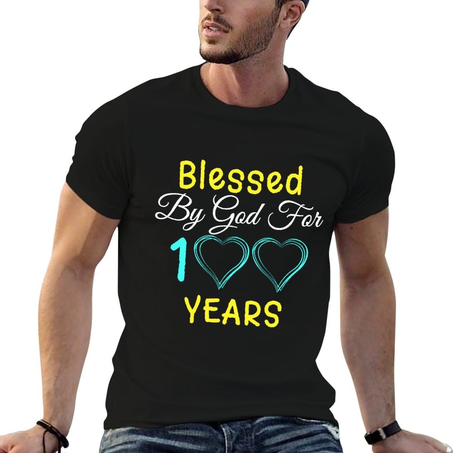 Blessed By God For 100 Years Happy 100th Birthday Gift  Oversized Silhouette T-Shirt