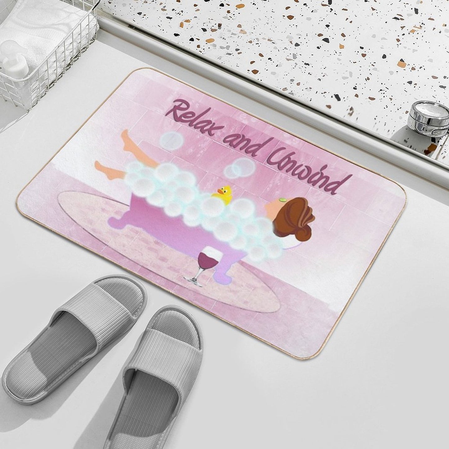 Lady In Tub In Pink  Multi-Purpose Bath Mat