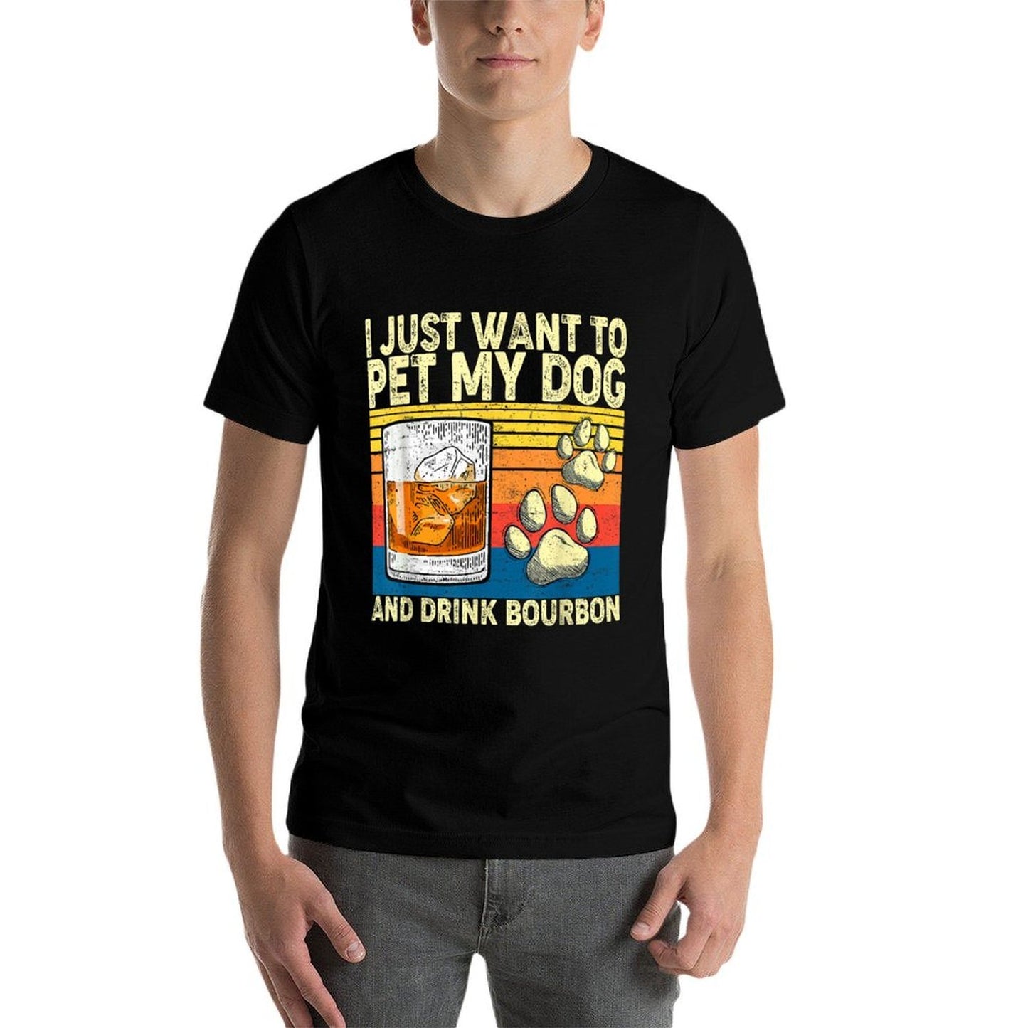I Just Want To Pet My Dog And Drink Bourbon Animals Lover  Summer-ready Fabric T-Shirt
