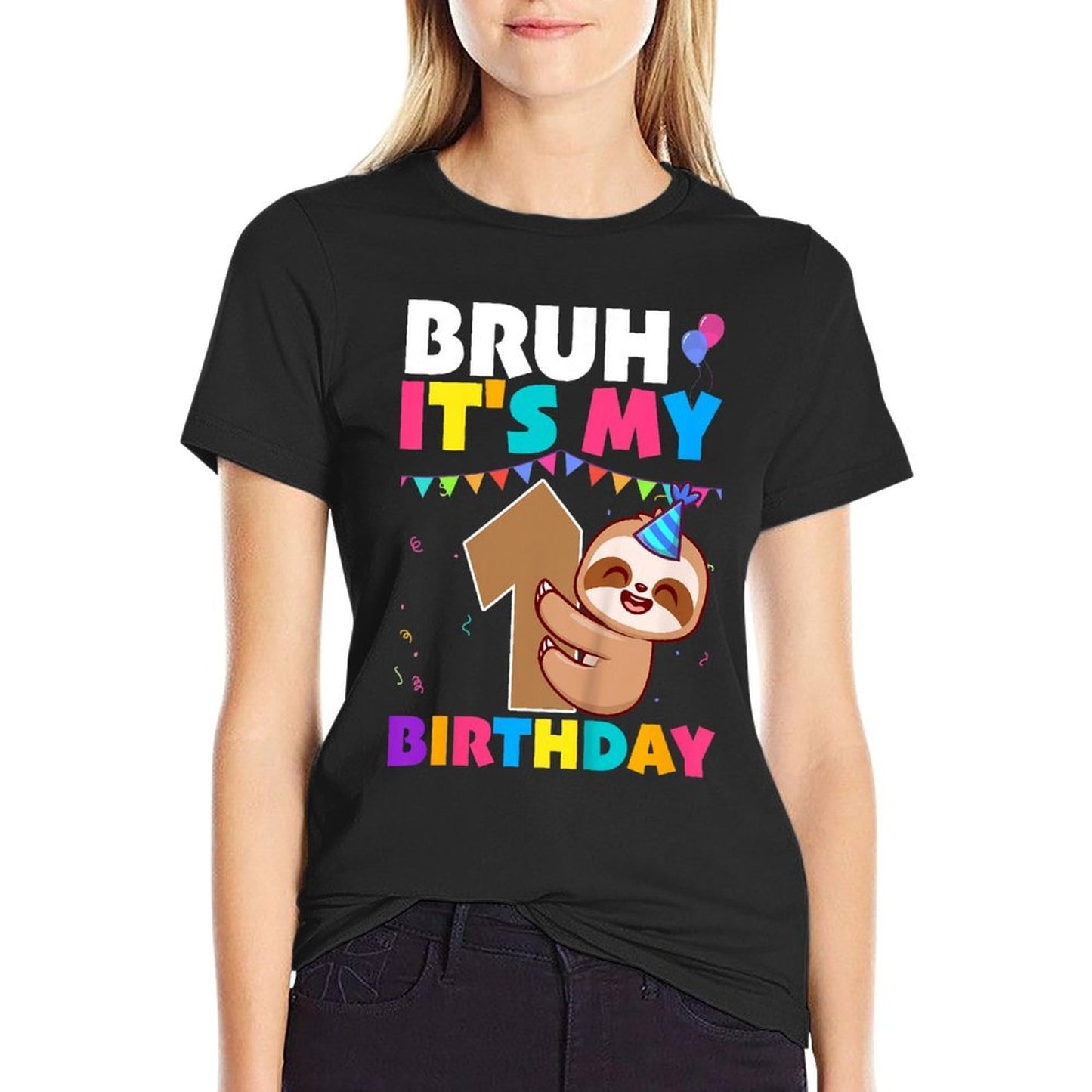 Kids Birthday Sloth 1 Year Old 1st Birthday Sloth Lover  Wrinkle-resistant T-Shirt