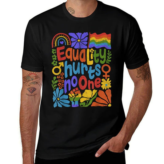 Boho Floral Equality Hurts No One Support LGBTQ Pride Month  Ribbed Collar T-Shirt