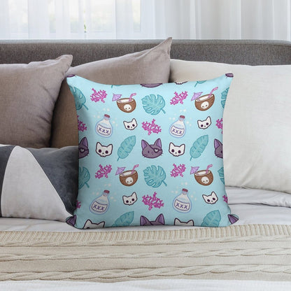 Pirate Cat  Turquoise  Nikury Soft Short Plush Fabric Throw Pillow