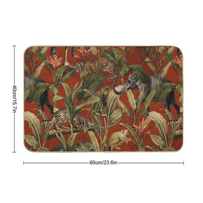 Red Vintage Tropical Jungle Botanical Garden Pattern Nightgarden  Eco-Friendly Bath Mat