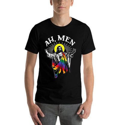 Ah Men Funny LGBT Gay Pride Jesus Rainbow Christian  Soft T-Shirt