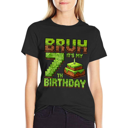 Funny Birthday Boy Bruh It's My 7th Birthday Game Pixel  Stretchy T-Shirt
