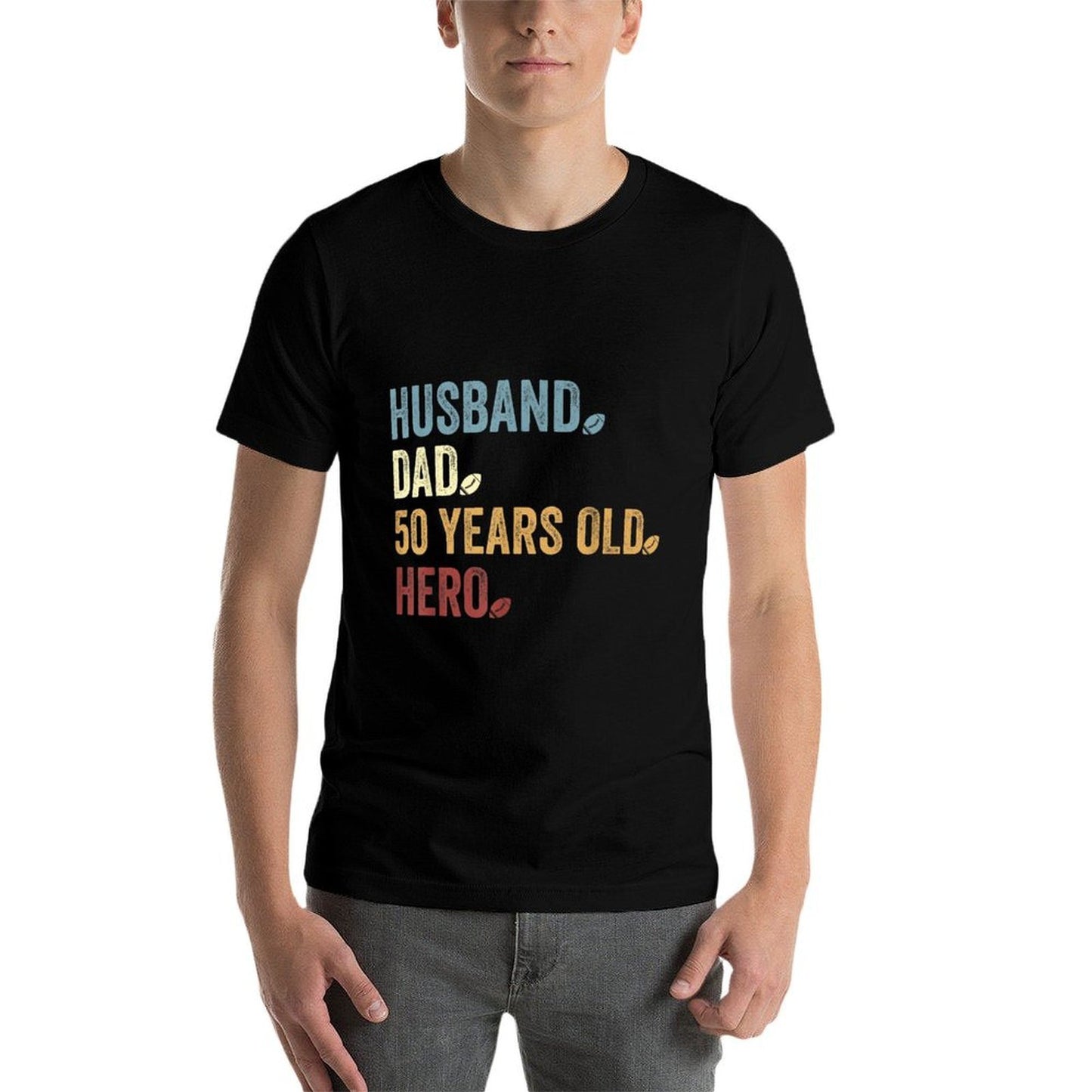 Husband Dad 50 Years Old Hero Football Father 50th Birthday  Cotton T-Shirt