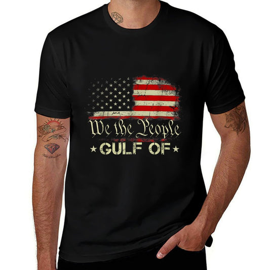 Gulf of USA America Funny Gulf of Mexico USA Flag Map July 4 Heathered Texture T-Shirt