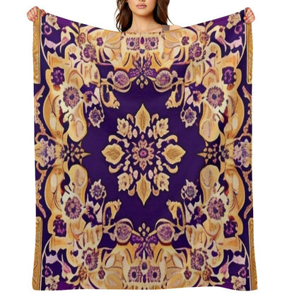 Purple And Gold Persian Floral Shrink-resistant Throw Blanket