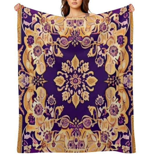 Purple And Gold Persian Floral Shrink-resistant Throw Blanket