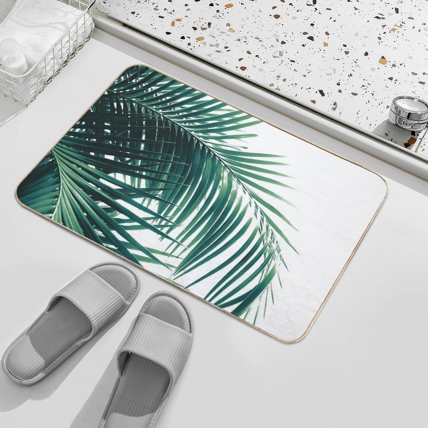 Palm Leaves Green Vibes #6 #tropical #decor #art  Eco-Friendly Bath Mat
