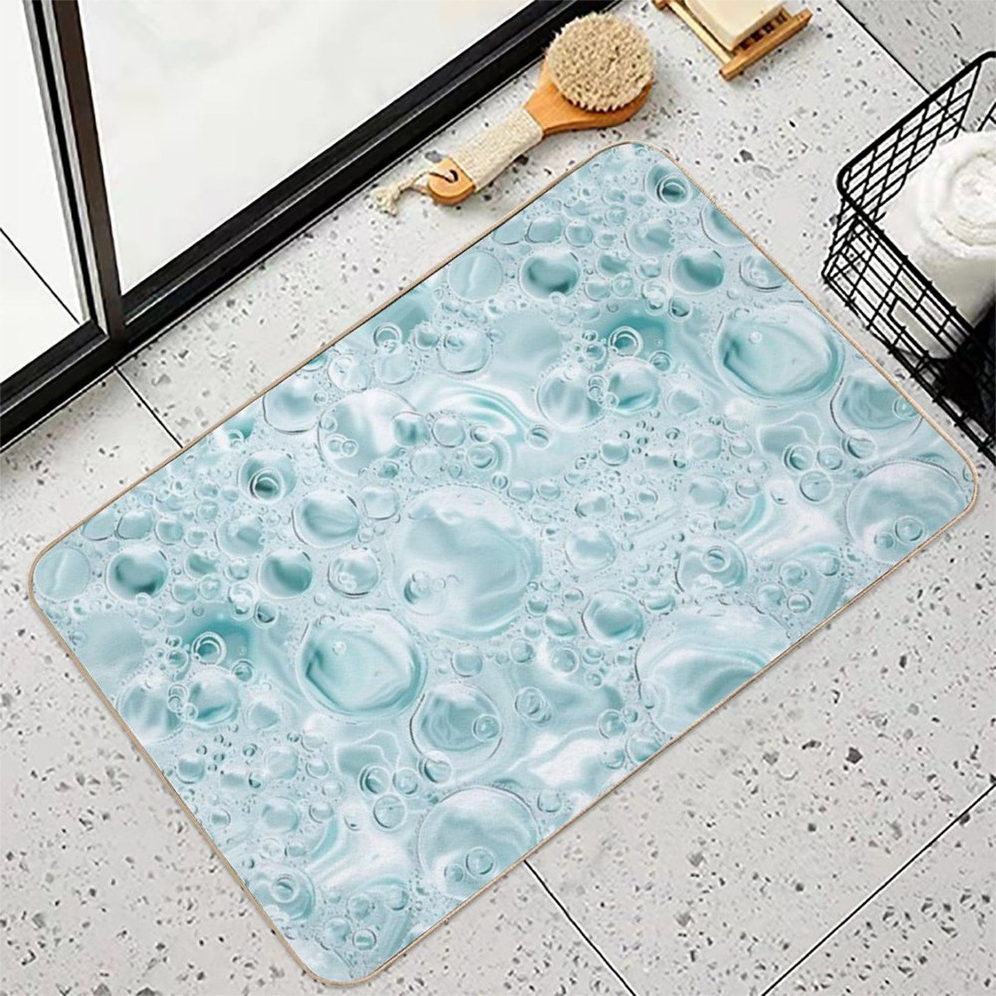 Aqua Effervescence Clear Fizzy Bubbles Pattern  Stain-Proof Bath Mat