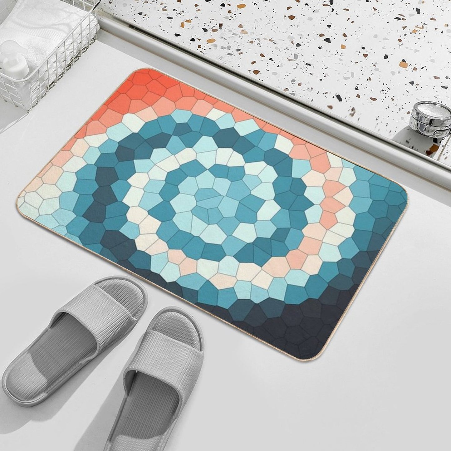 Red, Cream, Green, Blue Swirly Stained Glass Abstract Art  Versatile Bath Mat