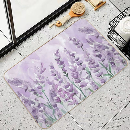 Tender Watercolor Lavender Flowers  Fade-Resistant Bath Mat