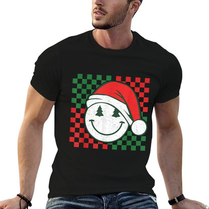 Retro Groovy Christmas Smile Face Santa Checkeredn Girls  Vintage-inspired T-Shirt