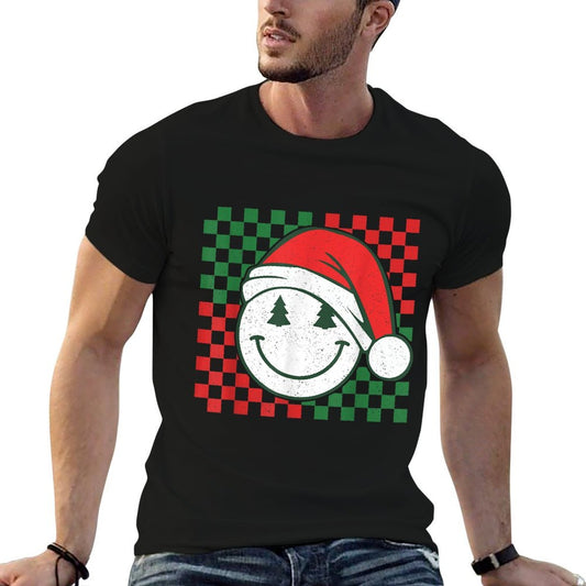 Retro Groovy Christmas Smile Face Santa Checkeredn Girls  Vintage-inspired T-Shirt