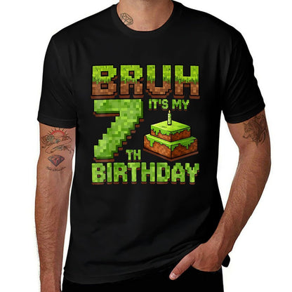 Funny Birthday Boy Bruh It's My 7th Birthday Game Pixel  Stretchy T-Shirt