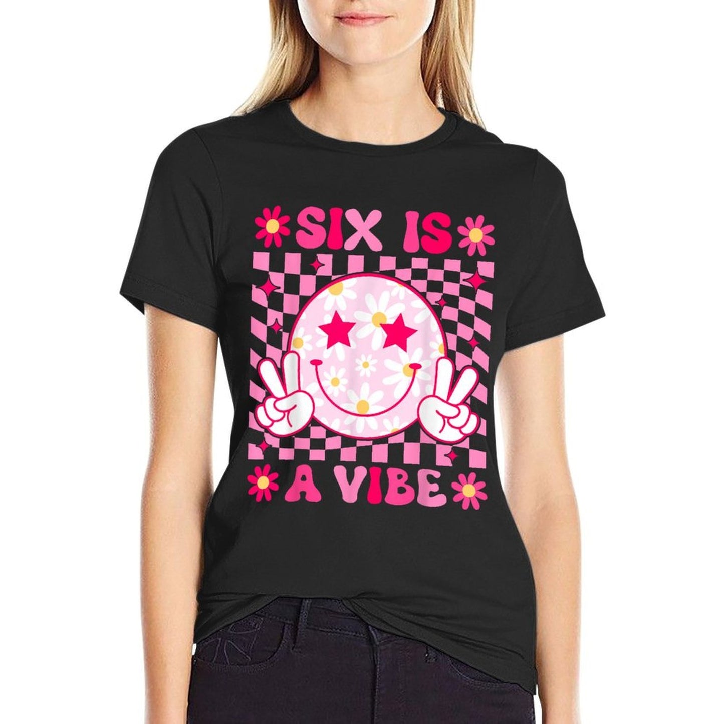 Six Is A Vibe Groovy 6th Birthday 6yr Old 6 Year Old Girls  Lightweight T-Shirt