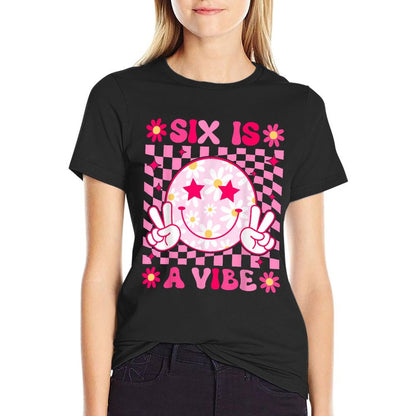 Six Is A Vibe Groovy 6th Birthday 6yr Old 6 Year Old Girls  Lightweight T-Shirt