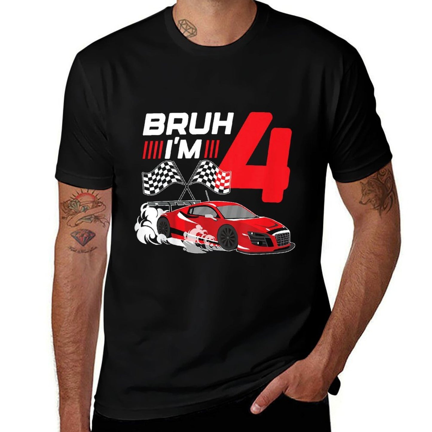 Kids Bruh I'm 4 Birthday Boys Race Car 4 Year 4th Birthday Racing  Relaxed-fit T-Shirt