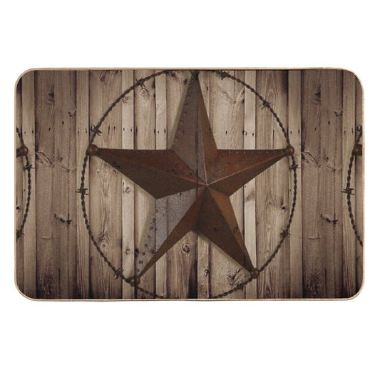 Primitive Western Country Barn Wood Grunge Star Durable Bath Mat