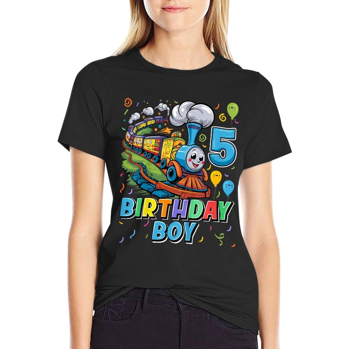 Kids Birthday Boy Train Lover 5 Years Old 5th Birthday Party Boys  Heathered Texture T-Shirt
